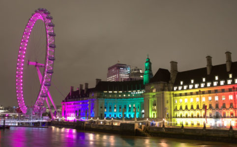 London Eye and London County Hall by night, April 2023