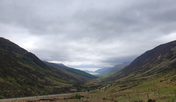 Glen in Scotland, loch maree in the background