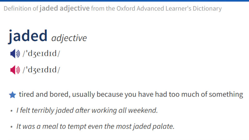 Screenshot of "jaded" in the dictionary