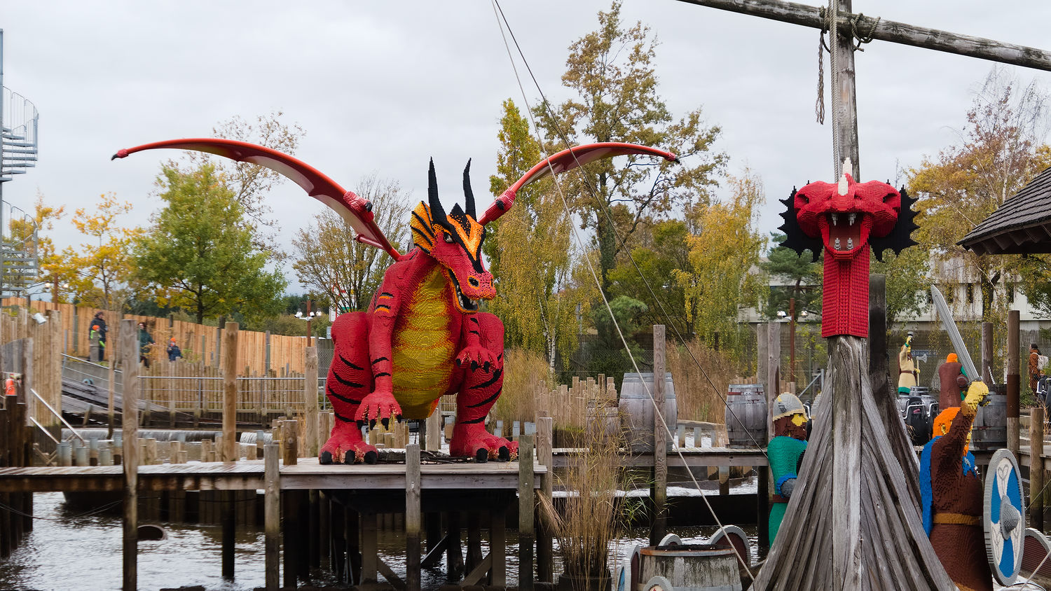 LEGO Built dragon sculputres at a water ride at LEGOLAND
