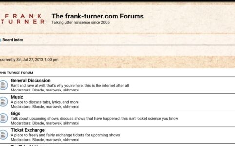 Screenshot of the Frank Turner forum from the waybackarchive