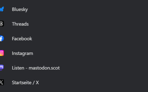 List of social media apps, logo and name: Bluesky, Threads, Facebook, Instagram, Mastodon, X