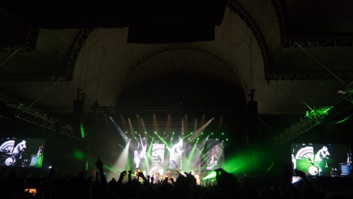 Frank Turner and the sleeping Souls lots seen from far away with lots of light on stage