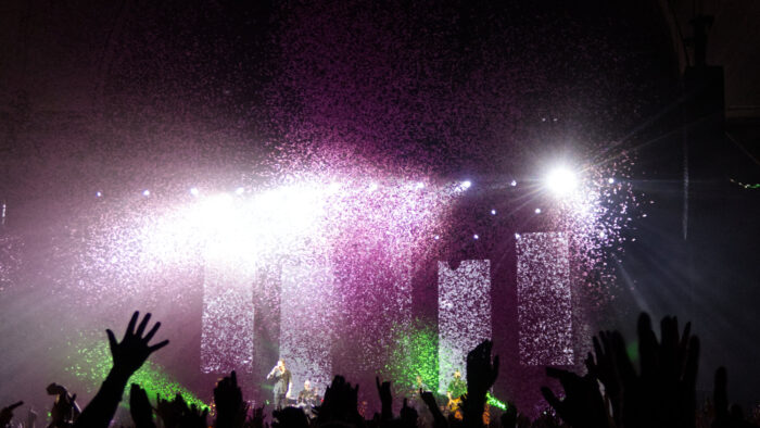 Purple confetti blast at the final song at the show