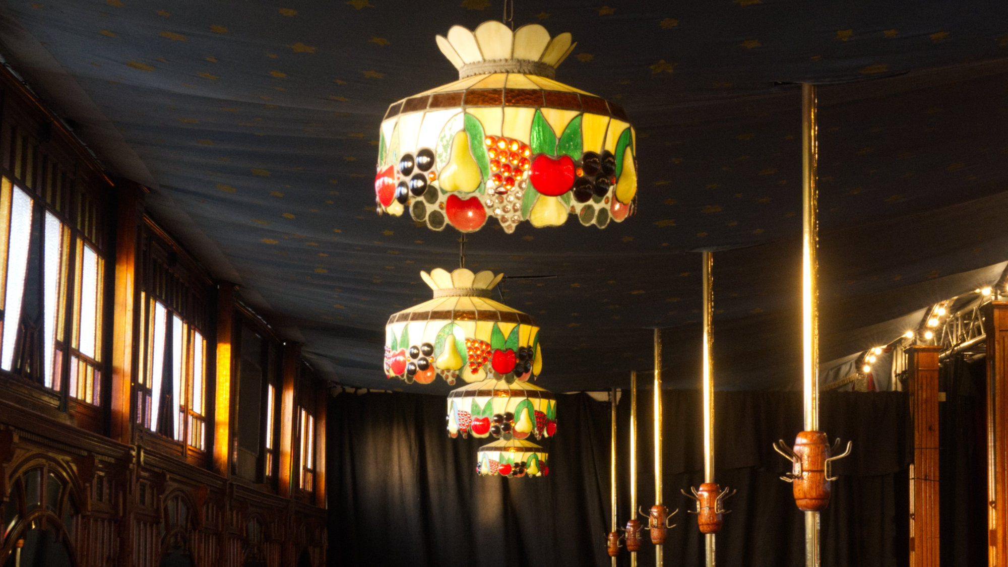 old fashioned glass stained lamp in a oldfashioned cabaret tent